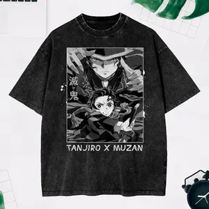 Tanjiro Muzan Mineral Wash Tee, Anime Streetwear Design Top, Final Battle Manga Shirt, Demon Slayer Merch, Gift For Him PSH1708