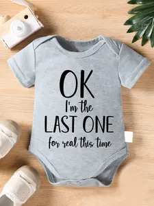 Baby Boys Girls Short Sleeve Romper "OK I'm The Last One For Real This Time" Funny Novelty Bodysuit Infant Newborn Casual Outfit