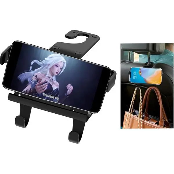 Upgraded Car Headrest Hidden Hook 2 in 1 Car Seat Hooks with Phone Holder for Purse, Hangers Vehicle Organizer ，Durable Hanger Storage Holder Organizer