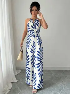 Women's Floral Print Halter One-Piece Swimwear, Elegant Daily Wear for Beach Holidays, Perfect for Summer, Comfortable Fit Design