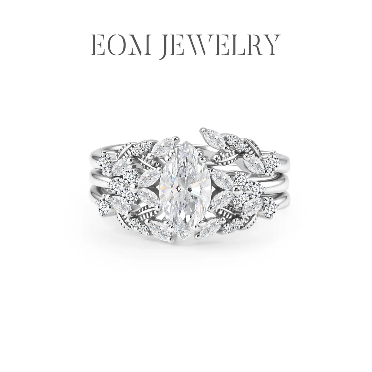 Moissanite 1ct Moonvine Ring Silver-Plated Laurel Bloom Stackable Ring Bridal Ring Set Perfect Birthday Engagement Wedding Anniversary Christmas Gift Princess Chunky bff