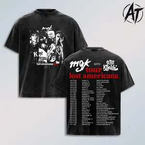 MGK Lost Americana Tour 2026 Vintage Acid Washed Graphic Tee, MGK Inspired Cigarette Pack Back Print Shirt, Pop Punk Rap Rock Streetwear Y2K Grunge Aesthetic Heavyweight Double Sided Unisex Tee,Faded Wash Drop Shoulder Music Merch Gift for Fans