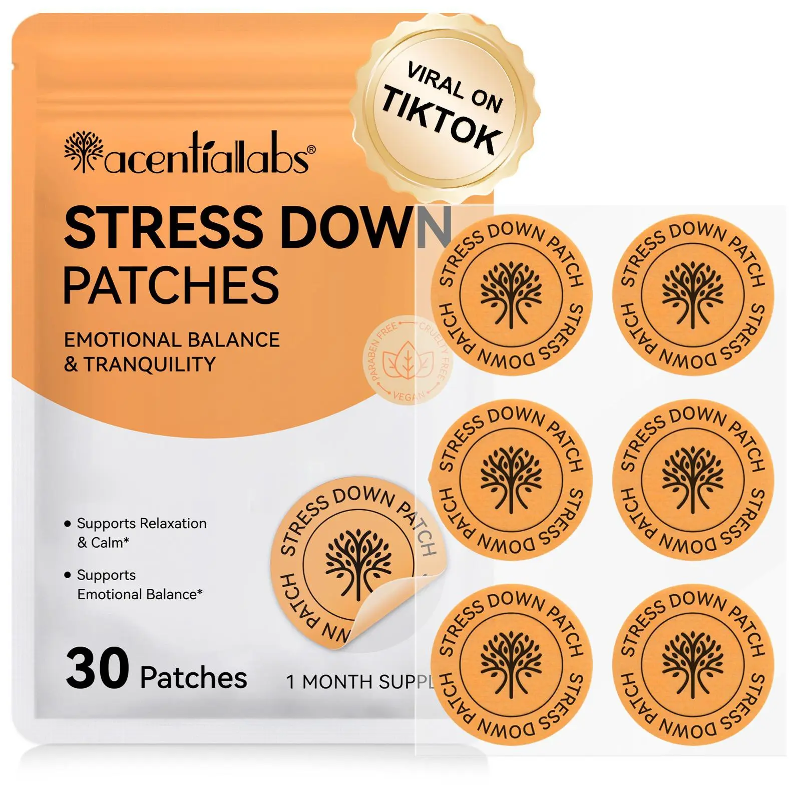 Acential Labs Stress Relief Patch 30 Count, Everyday Stress Relief, Supports Emotional Balance, Relaxing & Soothing, Contains Lychee Fruit, Magnolia, Tea, Gaba