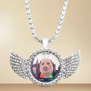 Funny Humor John Pork Pig Graphic Moon Necklace Angel Wings Necklace Pendant Fashion,Jhon pork Necklace,Funny Necklace