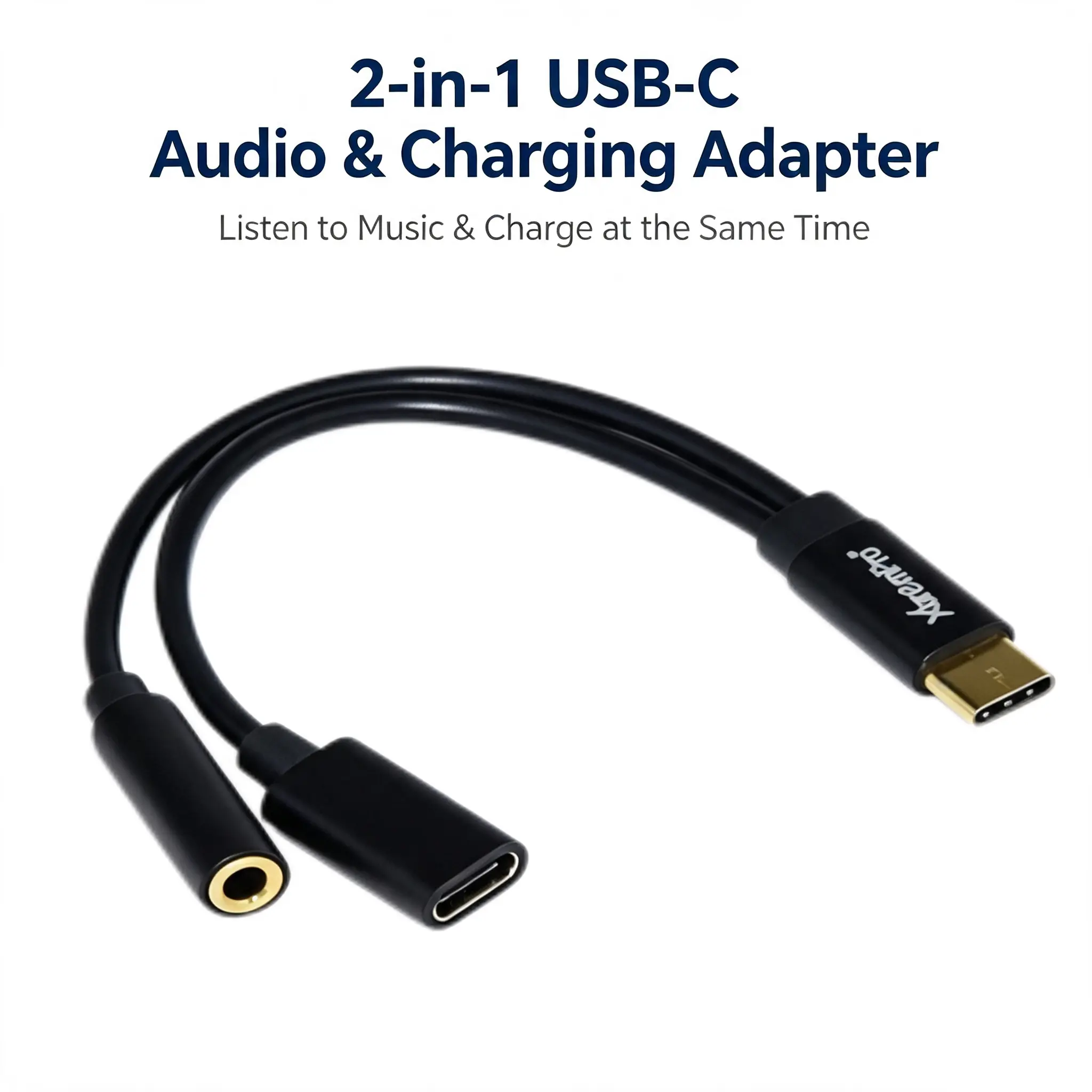 XtremPro USB-C to 3.5mm Aux Headphone Jack Adapter with USB-C Charging Port, 2-in-1 Audio & Charge Cable, Compatible with USB-C Phones and Tablets - Black