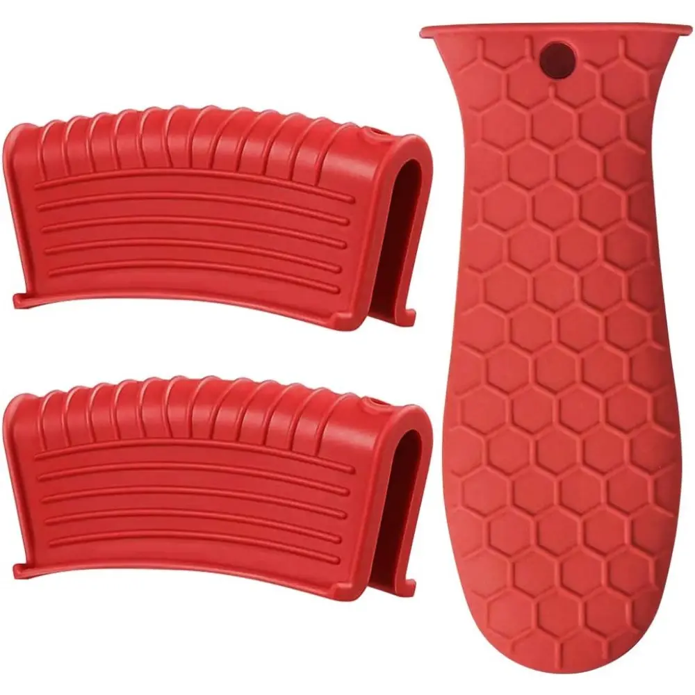 Silicone Hot Handle Holder, 3 Pack Assist Pan Handle Sleeve Pot Holders Non Slip Rubber Pot Holders For Cast Iron Skillets,Frying Pans,Griddles Cookware Handles Grip Covers (Red, L)