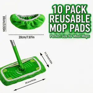 10 Pack 10pcs Super Absorbent Flat Mop Pads, Reusable Washable Durable Easy Clean High Absorbency Floor Cleaning Pads