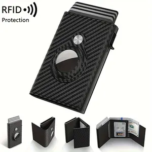 Multifunctional Smart Pop-Up RFID Blocking ID Credit Card Holder Wallet Carbon Fiber Pattern Tri-Fold Large Capacity With ID Window Card Slots Cash Pocket Minimalist Front Pocket Design