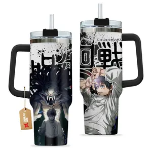 STORMMECH- Yuta Okkutsu 40oz Handle Tumbler – JJk Stainless Steel Travel Mug, Anime Inspired Vacuum Insulated Cup, Large Iced Coffee Tumbler, Manga Fighter Drinkware, Otaku Gift for Him Her
