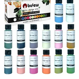 14-Color 2oz (60ml) Professional Acrylic Paint Set - Artist Grade Supplies for Canvas, Fabric, Wood Art Projects