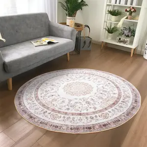Machine Washable Vintage Bohemian Round Rug, Easy to Clean Carpet 4x4 5x5 ft, Home Decor Mat for Living Room Bedroom Office Restaurant - Perfect Gift