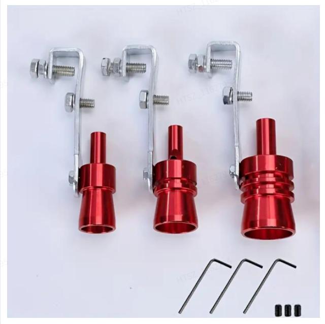 3PCS Car Exhaust Pipe Decorative Whistle, Aluminum Alloy Vehicle Decor Accessory, Universal Fit for Most Cars, Red