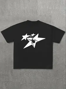 Men's Regular Fit Classic Star Print Round Neck Short Sleeve Tee, Casual Crew Neck Graphic T-Shirt for Daily Wear, Menswear for All Seasons