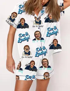 Chit Do It Lady Pajama Set, Casual Comfy Short Sleeves, Loungewear Nightwear Pajamas