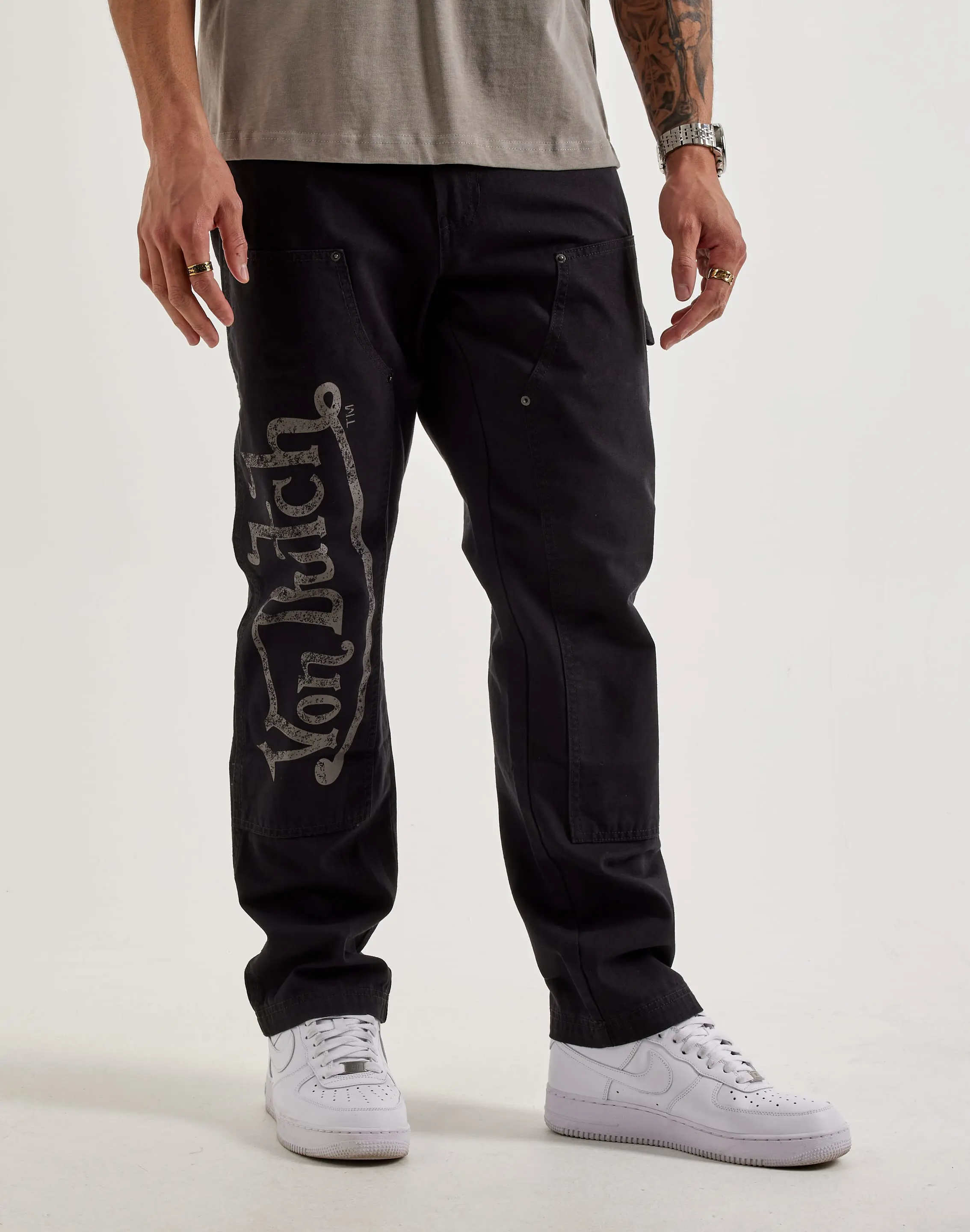 Mens Von Dutch Straight Double-Knee Pants