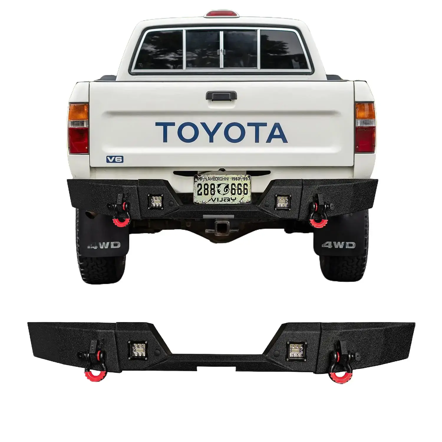 TIOYAR Metal Rear Bumper with Black Texture, LED Lights, 2 D-Rings, Durability & Reliability for 1989-1995 Toyota Pickup – Off-Road Performance Car Body Repair Accessory