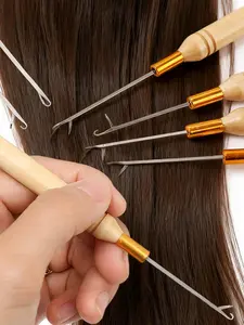 6-Piece Hair Extension Hooks Set, Tongue Hook Tool for Braiding & Weaving, All-Season Use, Wood Material, No Ca Prop 65 Warning