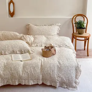 Muslin Cotton Duvet Cover with Forest Themed Patterns, 100% Cotton Super Soft Comforter Cover Twin Size, Ruffled Edge 2-Layer Gauze Bedding Duvet Cover for Kids Adults, No Quilt or Pillowcases