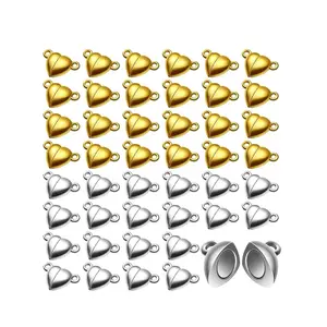 48 Pieces Heart Shaped Magnetic Clasps Gold Silver Magnetic Breakaway Converter Closures for Bracelet Necklace DIY Jewelry Making Wedding Beading Accessories
