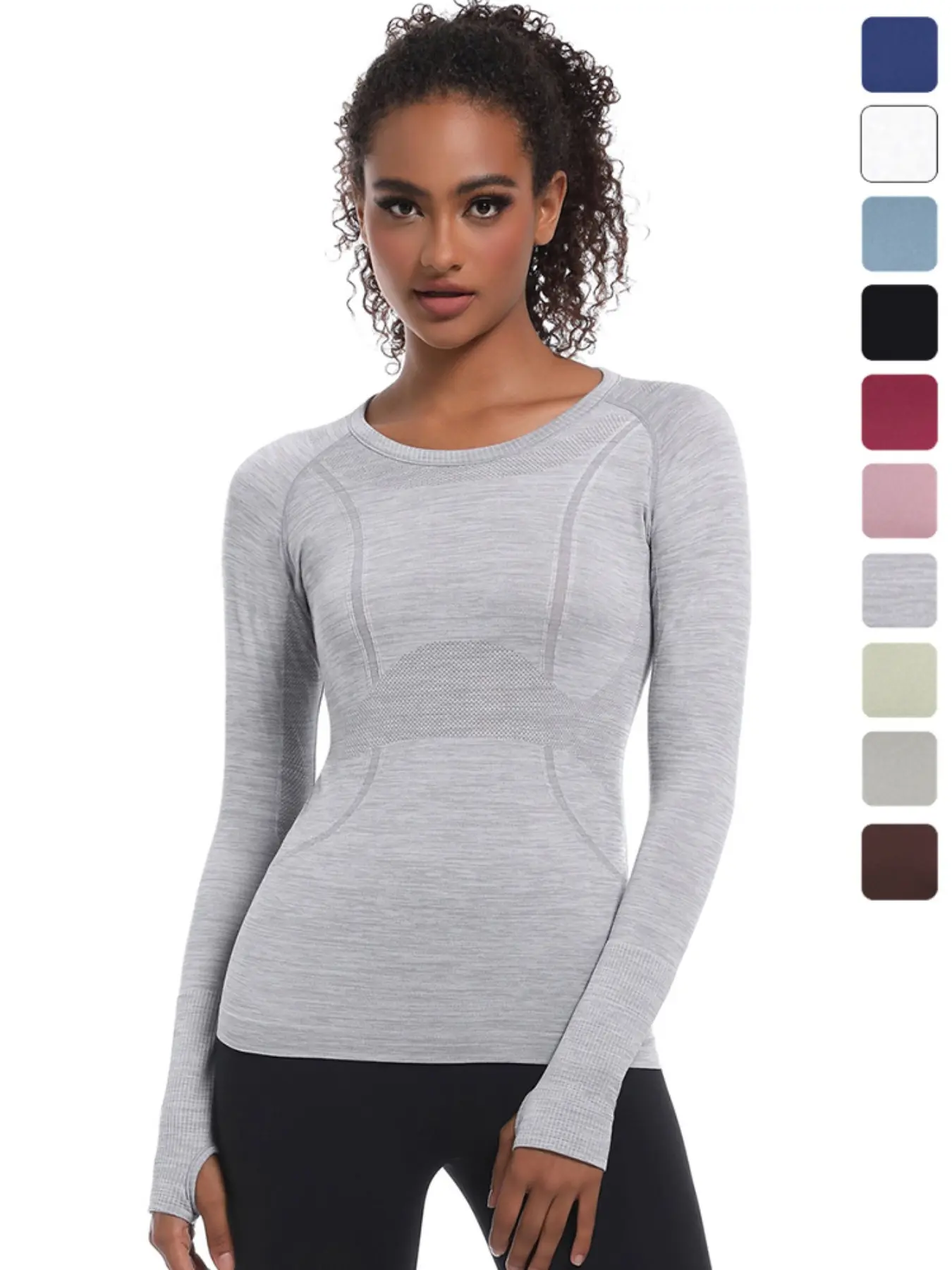 Women's Long Sleeve Quick-Dry Compression Top, Yoga Ski Running Fitness Training Pilates Shirt, Slim Fit Stretchy Everyday Exercise Activewear Clothing