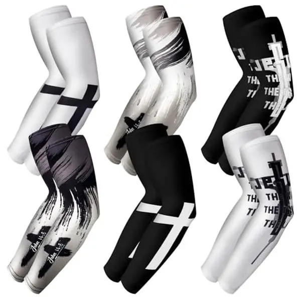 6/10Pairs Cross Arm Sleeve for Summer Christian Cooling Arm Sleeves with Bible Verse Protection Arm Sleeves for Men Women Youth Football Baseball Basketball Running Cycling Outdoor Activities