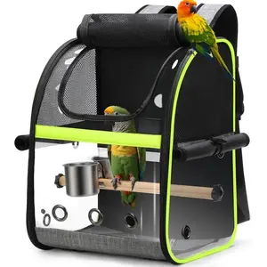 Bird Carrier Backpack, Parrots Bird Backpack with Visible Window, Adjustable Height Standing Perch, Feeding Cans, Waterproof Pads, Lightweight Foldable Birds Travel Cage for Hiking Camping