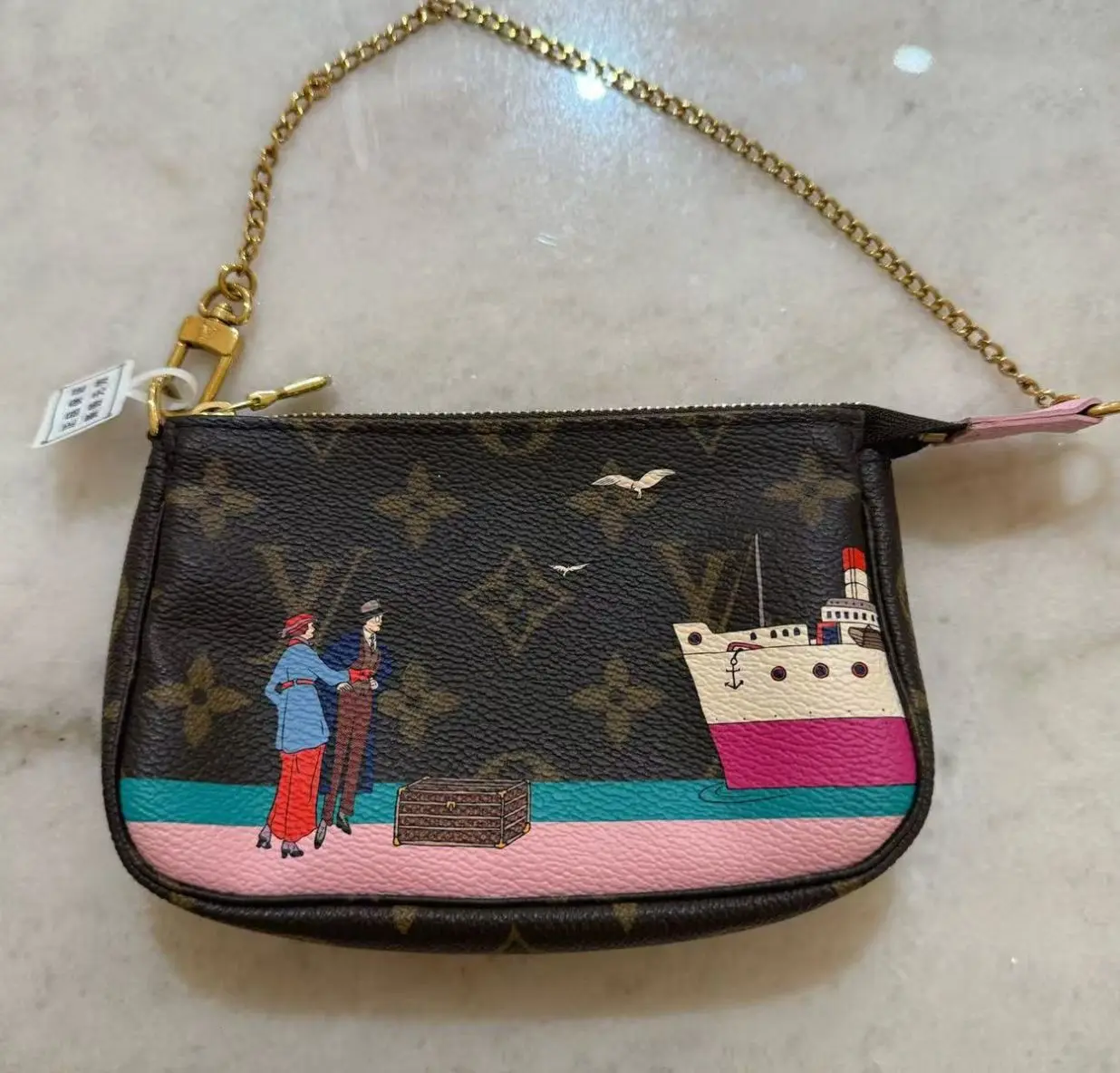 Pre-owned Louis Vuitton canvas Small Leather Goods Limited Seasonal Christmas Animation Cruise Liner Cartoon Print Monogram Mini Zip 16136705