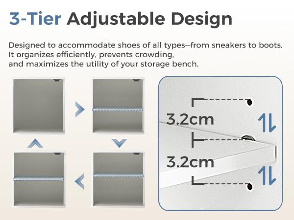 Storage Bench, Shoe Organizer Cabinet with Thickened Padded Seat Cushion, Entryway Bench with 2 Doors & Adjustable Shelf for Hallway, Bedroom, Living Room