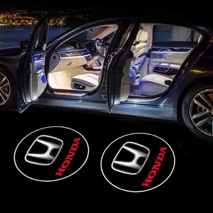 Abs Carbon Fiber 2pcs LED Car Door Welcome Light, HD Projector Lamp Accessories for Honda Civic Fit Accord City Vezel Cr-V S660 Odyssey Hr-V Car Door Lights