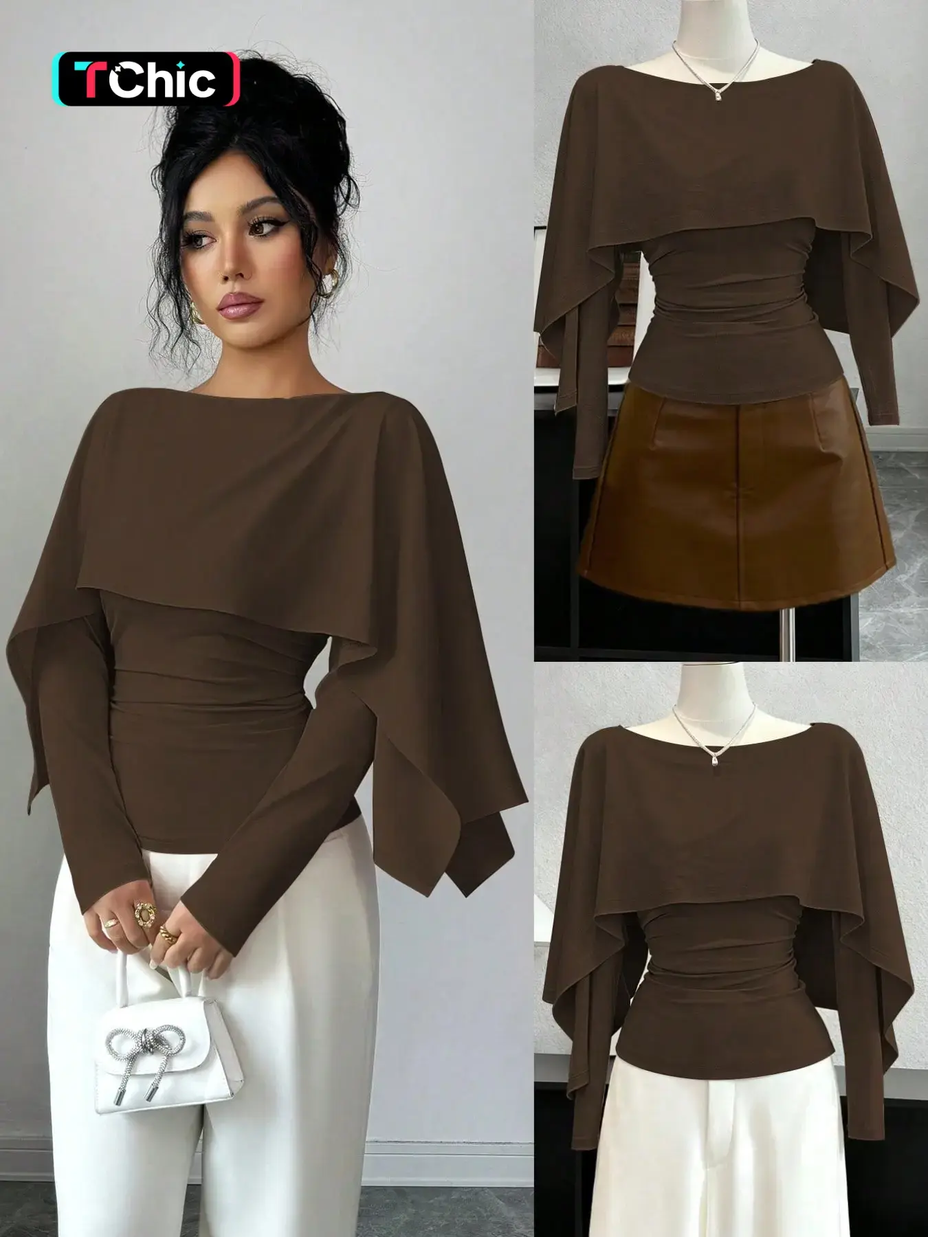 New Women's Long Sleeve Stretch Knit Top, Youthful Elegant Daily Wear, Waist-Cinch Slimming Design for Flattering Tall Look