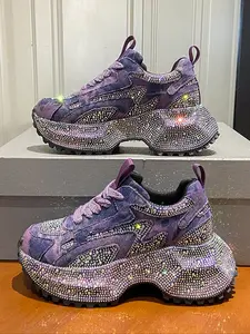 Women's Rhinestone Dad Shoes, Sparkling Fashion Thick Sole Casual Sports Studded Sneakers, Perfect for Daily Wear and Parties