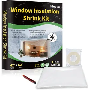 Window Insulation Kit for Winter Plastic Shrink Film Indoor Thermal Seal to Block Drafts Cold Air for Windows and Patio Doors 3-Pack(42"W x 62"T)