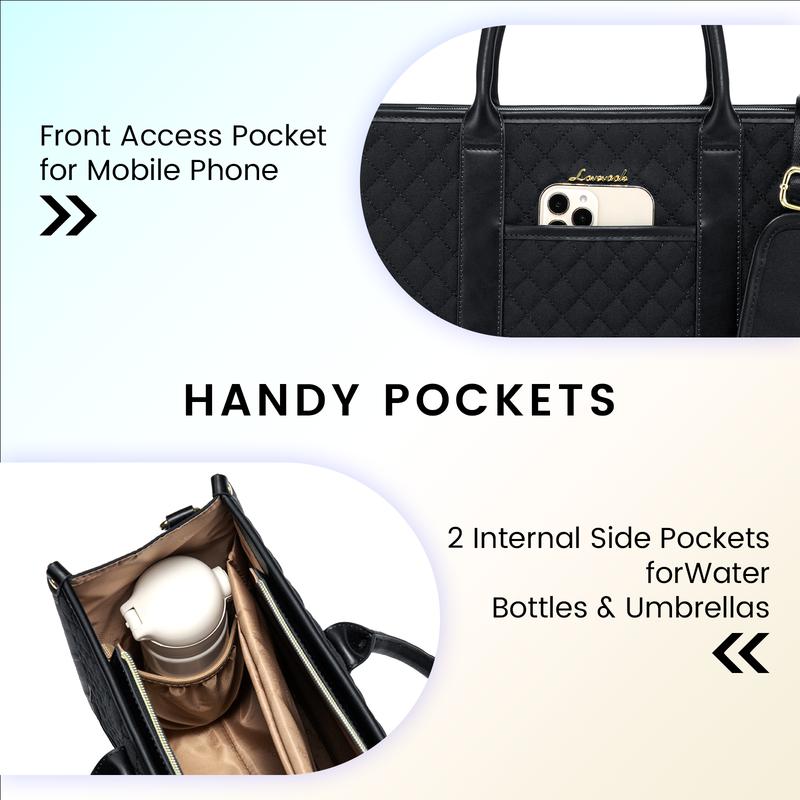 【Valentine's Day Gift】LOVEVOOK Laptop Tote Bags for Women,15.6-17.3 inch Laptop Zipper Work Bags with Clutch Purse,Shoulder Bag with Adjustable Straps & 2 Cup Holders, Women Briefcase for Travel,Teacher,Doctor, Nurse,TikTokShopJumpstartSale