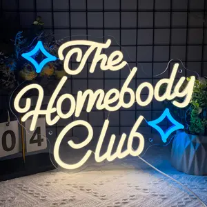 The Homebody Club Neon, Wall Hanging Vibrant LED Club Sign Art Neon, USB Powered Font Art Design Neon For Coffee Bar Man Cave Bar Party Game Club, Ideal Gifts for Otaku