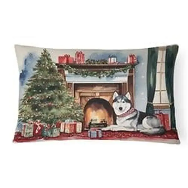 Rectangular Siberian Husky Scene Christmas Throw Pillow, 16x12 in, Cozy Festive Home Decor Accessory