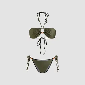 Cider Halter Neckline O-Ring Beaded Cheeky Bikini Set