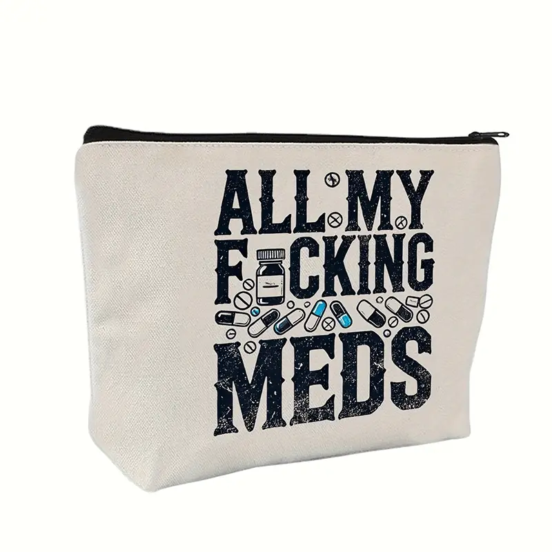 Reusable Canvas Medicine Storage Bag, Cosmetic Travel Bags, Zipped Travel & Cosmetics Organizer, Travel Essentials, Makeup Organizer Pouch, Perfect Gift for Women, Sisters, Daughters