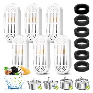 Cat Water Fountain Filters, 6 Pack Replacement Filters & Replacement Pre-Filter Sponges for Stainless Steel Pet Fountain with Water Level Window, Fountain Carbon Filters for Dog Water Dispenser Bowl,Hand Tools Kits