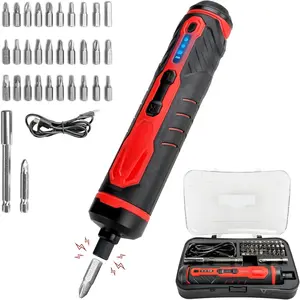 Electric , 4V Power Cordless  Rechargeable Set with Li- , 31 Bits&Extension Rod, 3 LED, 3 Adjustable Torque,  Hex Chuck, Mini Electric Screw driver Kit
