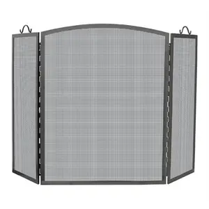 212 MAIN Large Size Iron Frame 3-Panel Freestanding Room Partitions, Olde World Arch Top Fireplace Screen