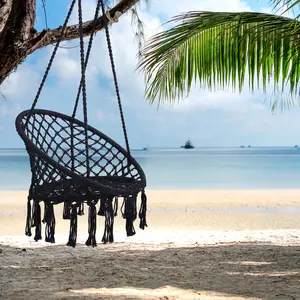 Hammock Chair Macrame Swing Max 330 Lbs Hanging Cotton Rope Swing Chairs for Indoor Outdoor Life