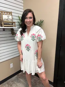 Boho Floral Embroidered Puff Sleeve Mini Dress by Umgee