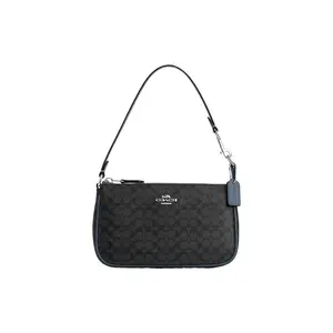 COACH Nolita 19 Classic Monogram Zip-Top Coated Canvas and Leather Small Handbag and Shoulder Bag for Women in Silver, Graphite, and Light Mist