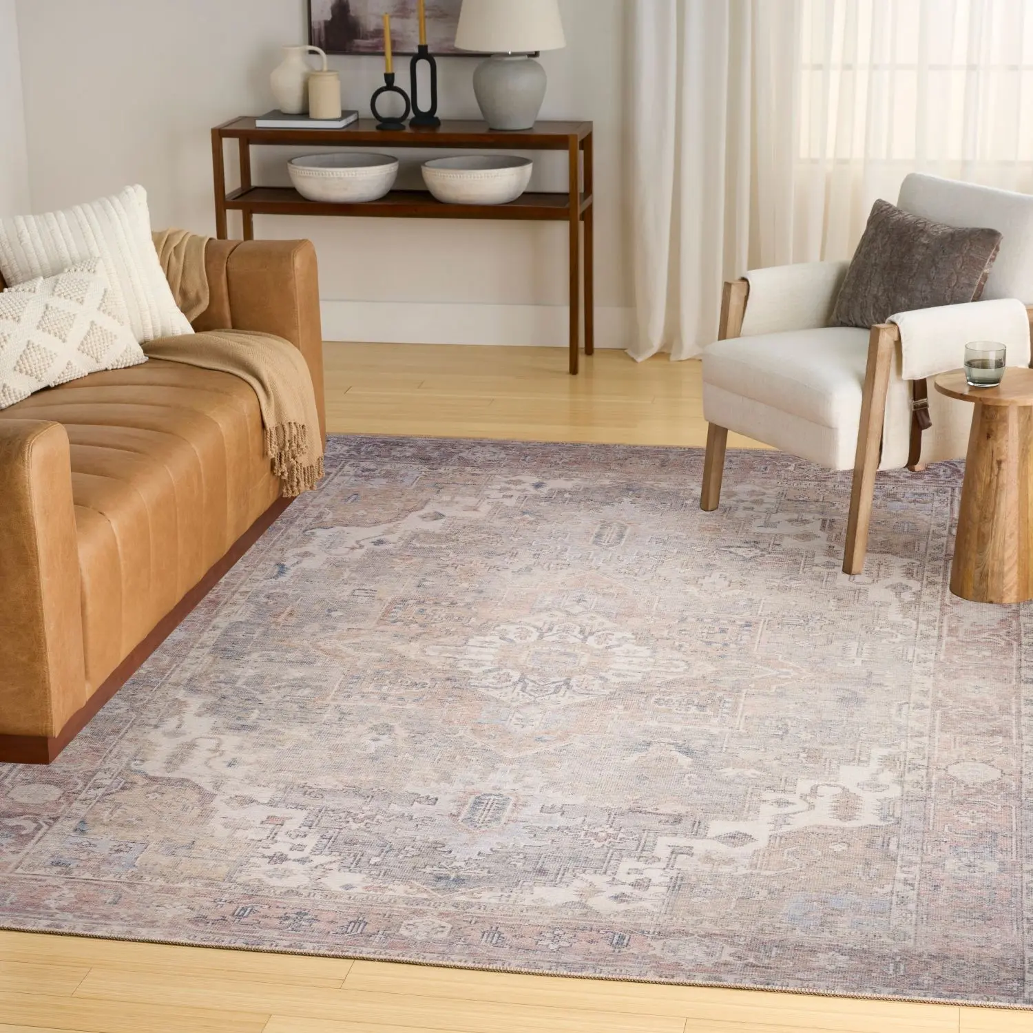 Nourison Vintage Washables Rectangular Persian Flatweave Home Decorative Rug - Polyester Fiber, Heirloom Look, Non-Slip, Indoor Use, Vintage Home Decor, Area Rug Cleaning Compatible
