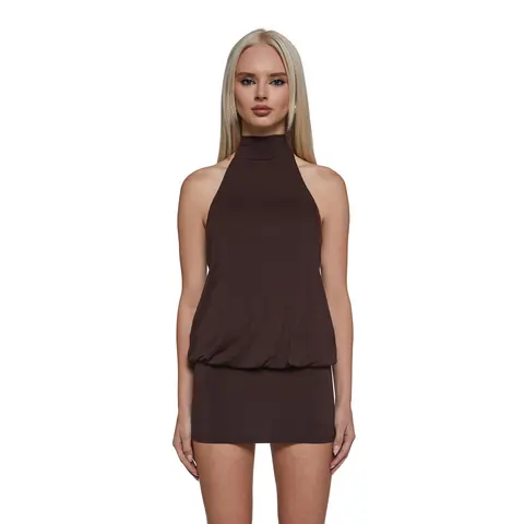 Club Moves Halter Dress - Brown
