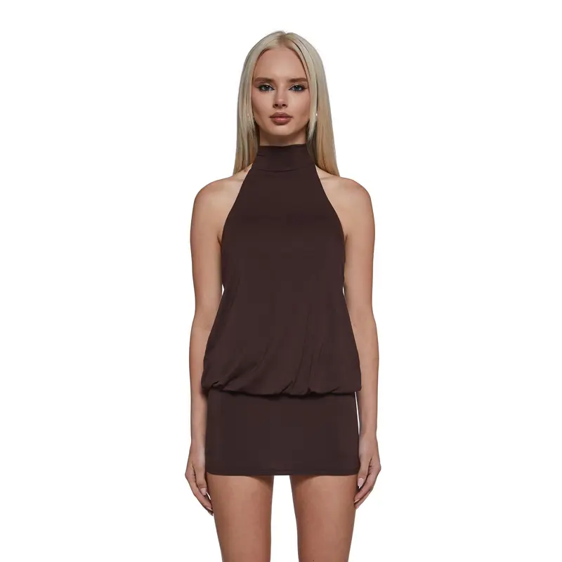 Club Moves Halter Dress - Brown