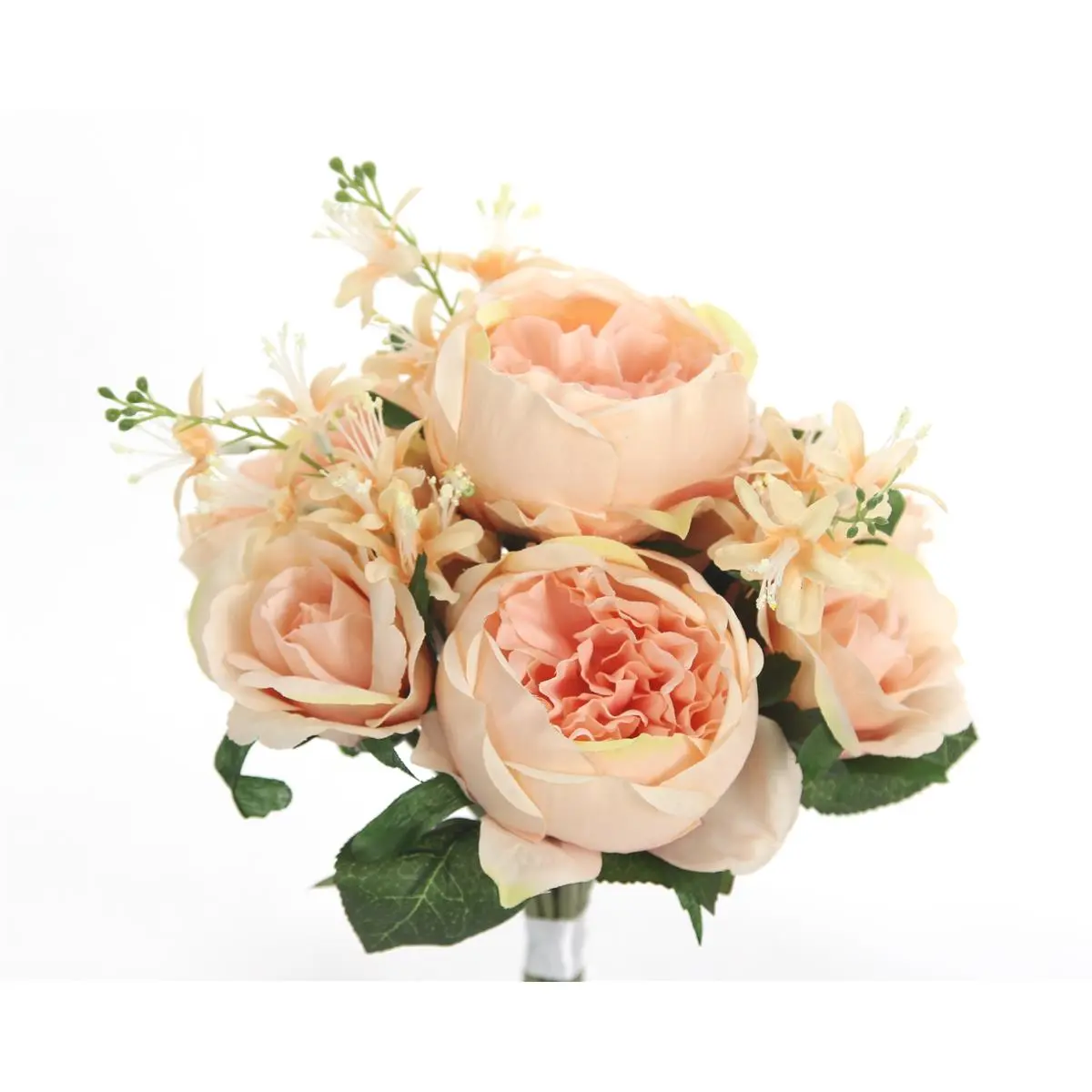 Admired By Nature Real Touch Synthetic Roses Bouquet - GPB8360-PEACH, 7-Stem English Bud, Decorative Long-Lasting Fake Silk Faux Plant, Fashion Home Decoration Wedding Flowers for Indoor Table Centerpiece