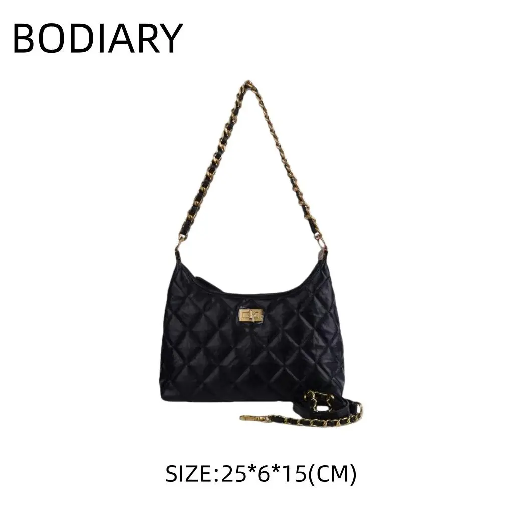 BODIARY 2638 Crescent Bag with Chain, Premium Texture, Elegant & Luxurious Shoulder Crossbody Bag, Size 25*6*15cm