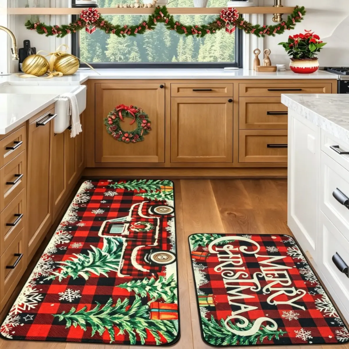 Christmas Doormat 2 Pack Non Slip Floor Mat Holiday Kitchen Decor Entryway Rug Set Indoor Outdoor Welcome Mat