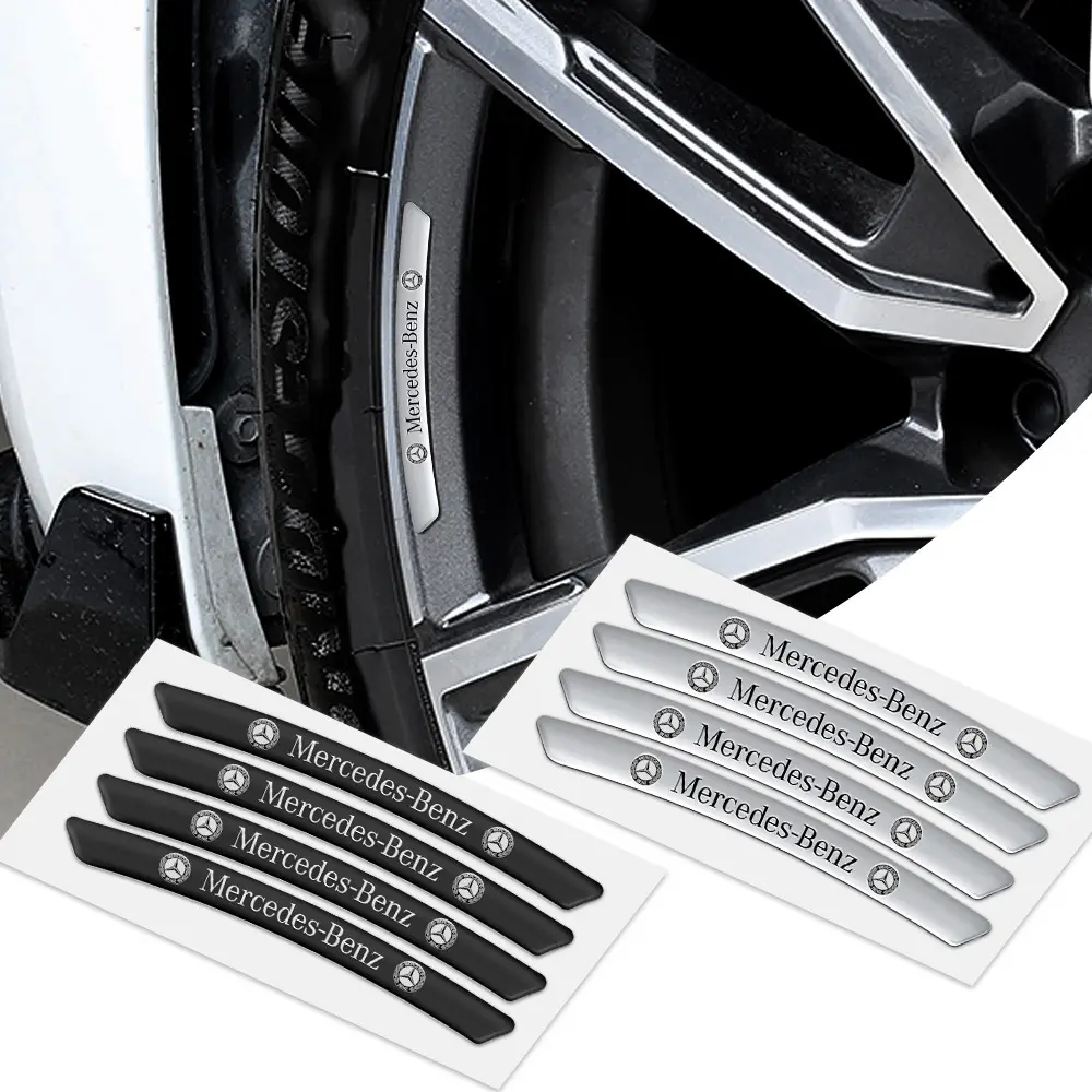 4PCS Aluminum Car Wheel Rim Sticker Auto Emblem Decoration Decal For Mercedes Benz G S R C E B A Class GLA GLK C180 E300 S200 Car Decorative Sticker Automotive Accessories Car Accessories